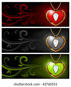 Jewelry heart shaped necklace isolated on dark color background