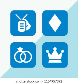 jewelry icon. 4 jewelry set with diamond, wedding rings couple, crown and necklace vector icons for web and mobile app