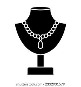Jewelry icon with neckless and display flat illustration on white background. 