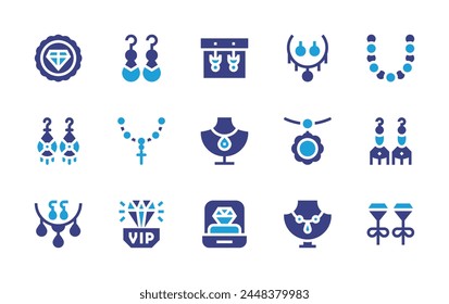 Jewelry icon set. Duotone color. Vector illustration. Containing necklace, diamond, jewelry, earrings, premium, cross.
