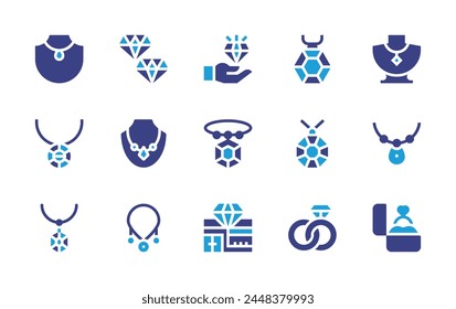 Jewelry icon set. Duotone color. Vector illustration. Containing necklace, diamond, jewel, jewelry store, engagement, engagement ring.