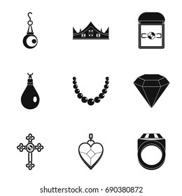 Jewelry icon set. Simple style set of 9 jewelry vector icons for web isolated on white background