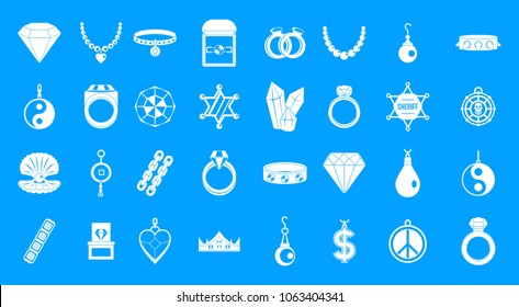Jewelry icon set. Simple set of jewelry vector icons for web design isolated on blue background