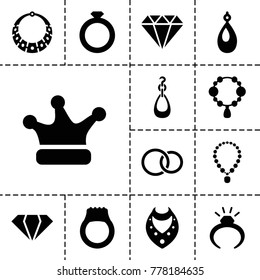 Jewelry icons. set of 13 editable filled jewelry icons such as gem, ring, necklace, earring, rings
