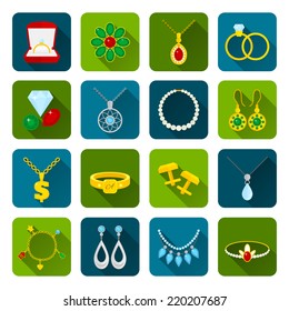 Jewelry icons set of expensive golden diamond treasures isolated vector illustration