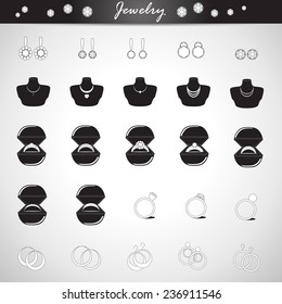 Jewelry Icons Set - Isolated On Gray Background - Vector Illustration, Graphic Design Editable For Your Design 