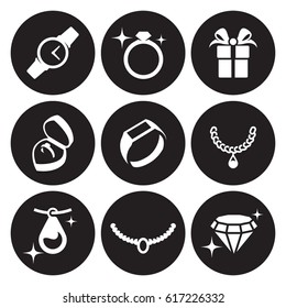 Jewelry icons set. White on a black background