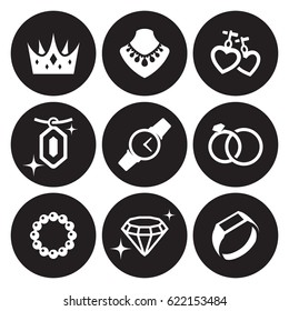 Jewelry icons set. White on a black background