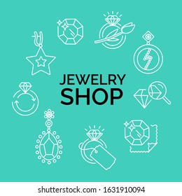 Jewelry icons, jewelry theme, jewelry store, infographics. Vector line illustration