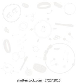 Jewelry illustrations pattern. Light gray images, white background