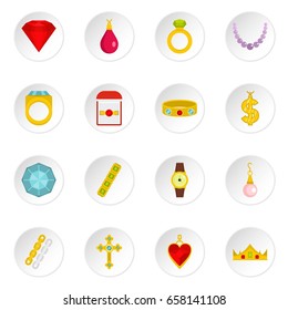 Jewelry items icons set in flat style isolated vector icons set illustration