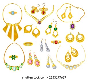 Jewelry Items with Necklace, Ring and Earrings Big Vector Set