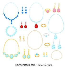 Jewelry Items with Necklace, Ring and Earrings Big Vector Set