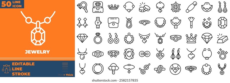 Jewelry Line Editable Icons set. Vector illustration in modern thin line style of jewelry icons:  rich, gem, gold, assets, expensive, etc