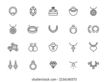 Jewelry line icon earring necklace. Ring jewelery diamond logo accessories bracelet pictogram luxury icon