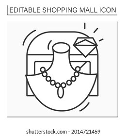 Jewelry Line Icon. Fashion, Luxury Decorative Goods Worn For Personal Adornment. Necklaces With Diamonds. Shopping Mall Concept. Isolated Vector Illustration. Editable Stroke