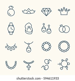 Jewelry line icon set