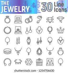Jewelry line icon set, accessory symbols collection, vector sketches, logo illustrations, jewel signs linear pictograms package isolated on white background, eps 10.