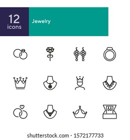 Jewelry line icon set. Earrings, necklace, engagement rings. Jewelry concept. Can be used for topics like fashion, accessory, store