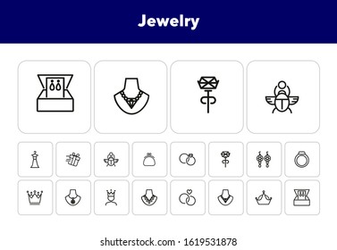 Jewelry line icon set. Earrings, necklace, engagement rings. Jewelry concept. Can be used for topics like fashion, accessory, store