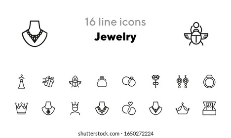 Jewelry line icon set. Earrings, necklace, engagement rings. Jewelry concept. Can be used for topics like fashion, accessory, store