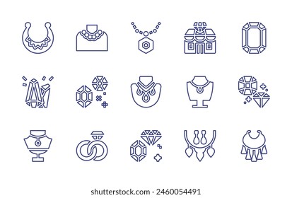 Jewelry line icon set. Editable stroke. Vector illustration. Containing jewelry, jewelry store, engagement, gems, necklace, diamonds, diamond.