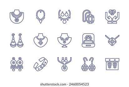 Jewelry line icon set. Editable stroke. Vector illustration. Containing necklace, jewelry, earrings, bracelet, diamond, quality.