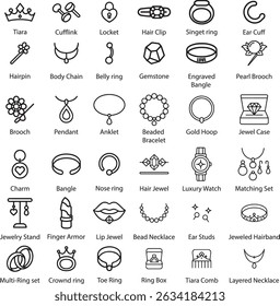 Jewelry Line Icons Vector Illustration on White Background.