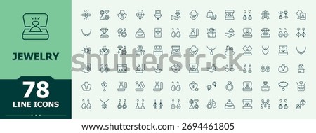 Jewelry linear icon set. Minimalist icons collection. Pixel perfect. Editable stroke. Gem icon set. Contains such symbols as elegance, jewel, fashion, gem, gift, gems and more.