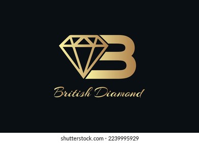 Jewelry logo design concept. Initial B monogram letter alphabet  with Diamond.