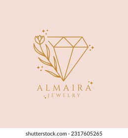 jewelry logo diamond beauty line art vector illustration design