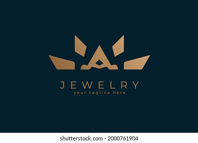 Jewelry Logo, letter A with crown combination,  flat design logo template,vector illustration