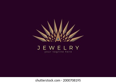 Jewelry Logo, letter A crown and jewel luster combination, flat design logo template, vector illustration