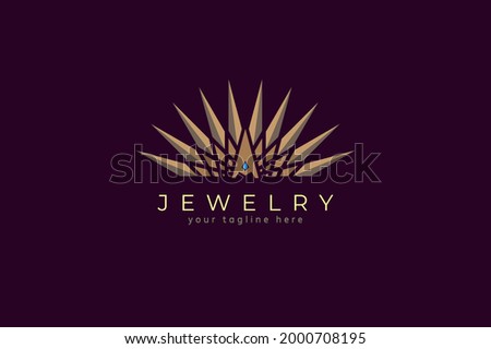 Jewelry Logo, letter A crown and jewel luster combination, flat design logo template, vector illustration