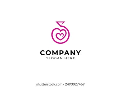 Jewelry logo with Love symbol in pink flat vector design style