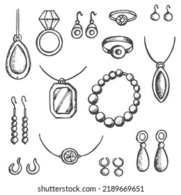 Luxusgegenstände aus Schmuck setzen Vektorgrafiken.