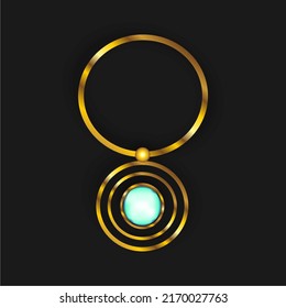 Jewelry made of gold and precious stone of blue, turquoise color. Necklace, ring and brooch. Realistic decorations. Black background. Luxury style.