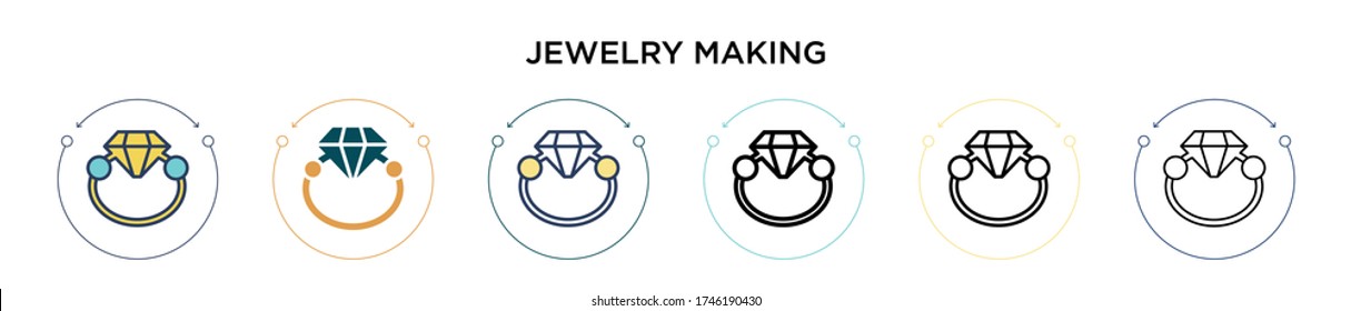 Jewelry making icon in filled, thin line, outline and stroke style. Vector illustration of two colored and black jewelry making vector icons designs can be used for mobile, ui, web