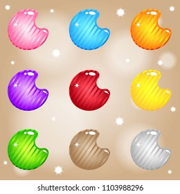 Jewelry Moons Incline Block Puzzle Colorful match 3 button style candy glossy. 2d asset for user interface GUI in mobile application