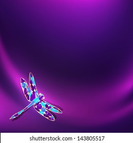 Jewelry Multicolored Gemstone Dragonfly Over Fabric Drapery Background