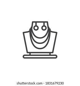 Jewelry necklace and earrings line icon. linear style sign for mobile concept and web design. Mannequin with earrings and necklace outline vector icon. Symbol, logo illustration. Vector graphics