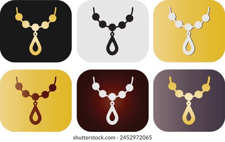 Jewelry necklace icon set, different color vector collection