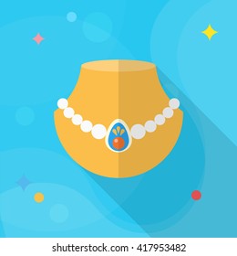 Jewelry Necklace icon, Vector flat long shadow design. EPS10