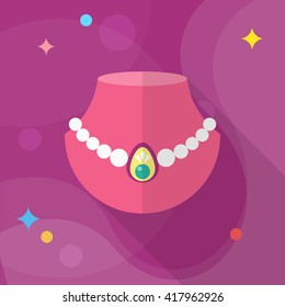 Jewelry Necklace icon, Vector flat long shadow design. EPS10