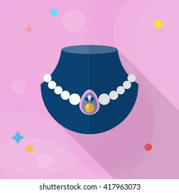 Jewelry Necklace icon, Vector flat long shadow design. EPS10