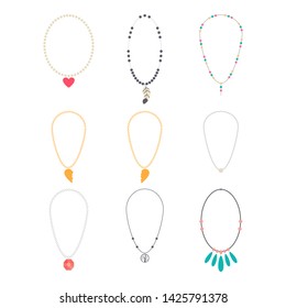 Jewelry necklaces vector cartoon set isolated on a white background.