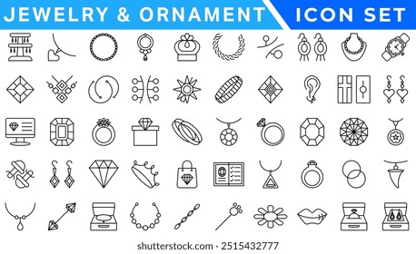 Jewelry   Ornament icon set . Simple Set of Jewelry Related Vector Line Icons. Contains such Icons as Earrings, Body Crosses, and Engagement rings. icon set . Simple Set of Jewelry Related Vector