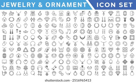 Jewelry and Ornament icon set . Simple Set of Jewelry Related Vector Line Icons. Contains such Icons as Earrings, Body Crosses, and Engagement rings. icon set.