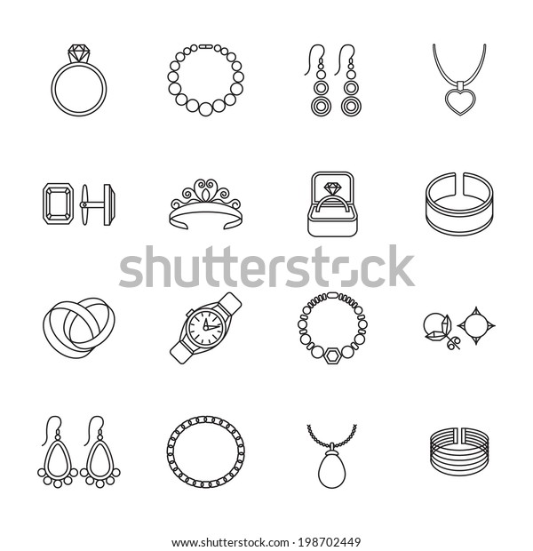 Jewelry Outline Icons Set Bracelet Ring Stock Vector (Royalty Free ...