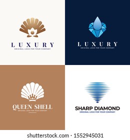 Jewelry, pearl, shell, diamond logo design collection. Creative unique luxury Logo design collection. Original logo design inspiration.